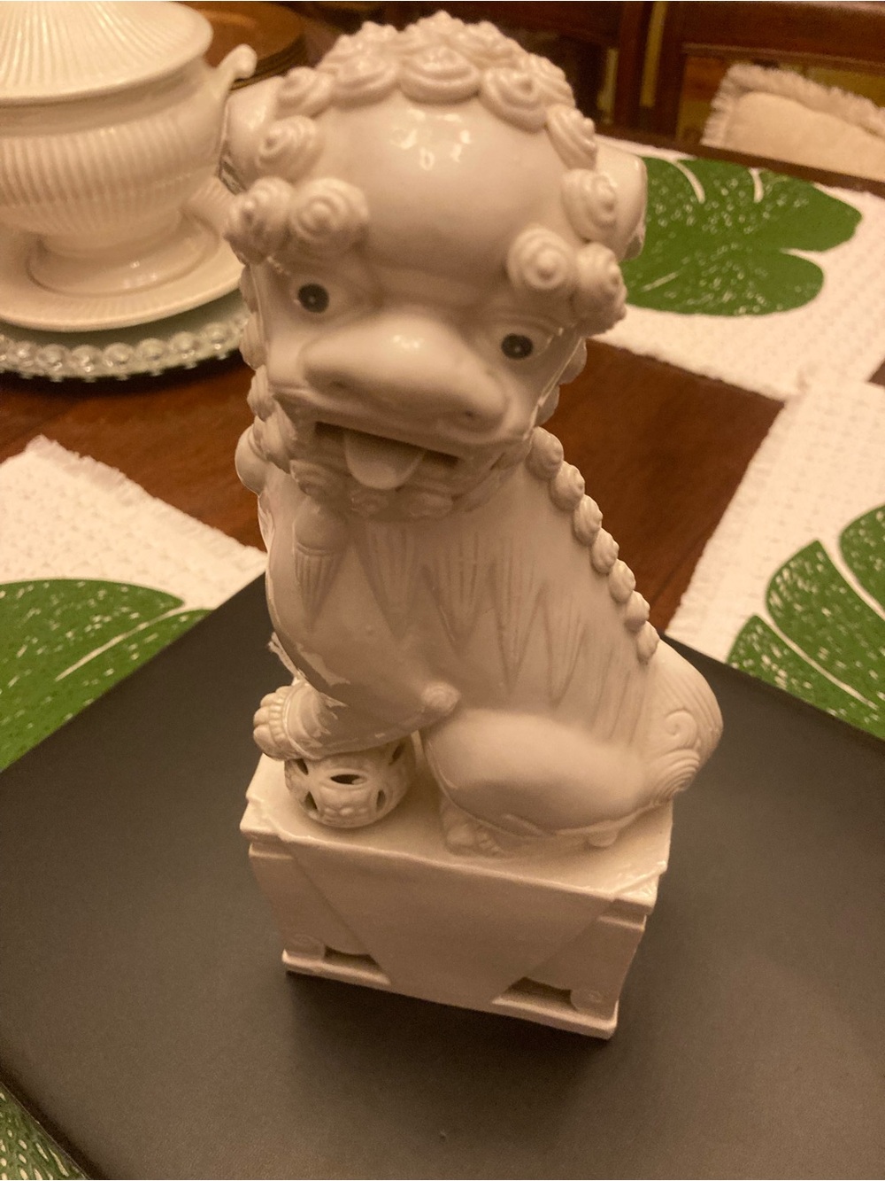 White Ceramic Foo Dog Figurine - Decorative Home Accent